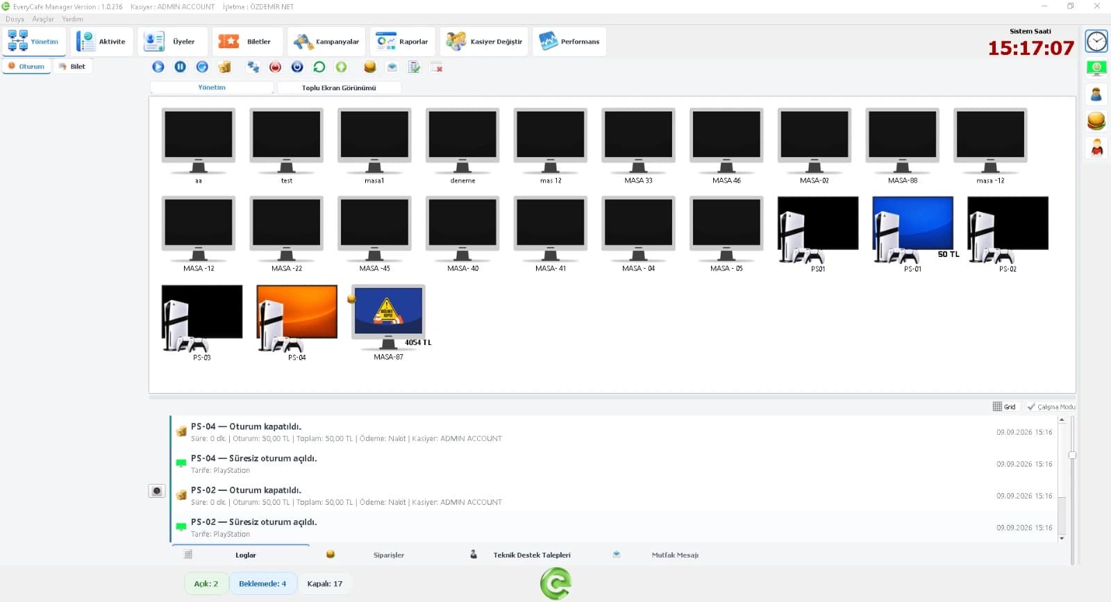 EveryCafe Manager Dashboard für Gaming-Center und Betriebsmanagement