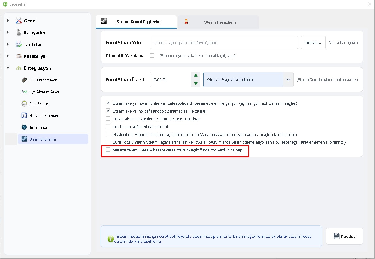 EveryCafe 1.0.237 - 13 - Masaya Tanımlı Steam Hesabına Otomatik Giriş Özelliği Eklendi