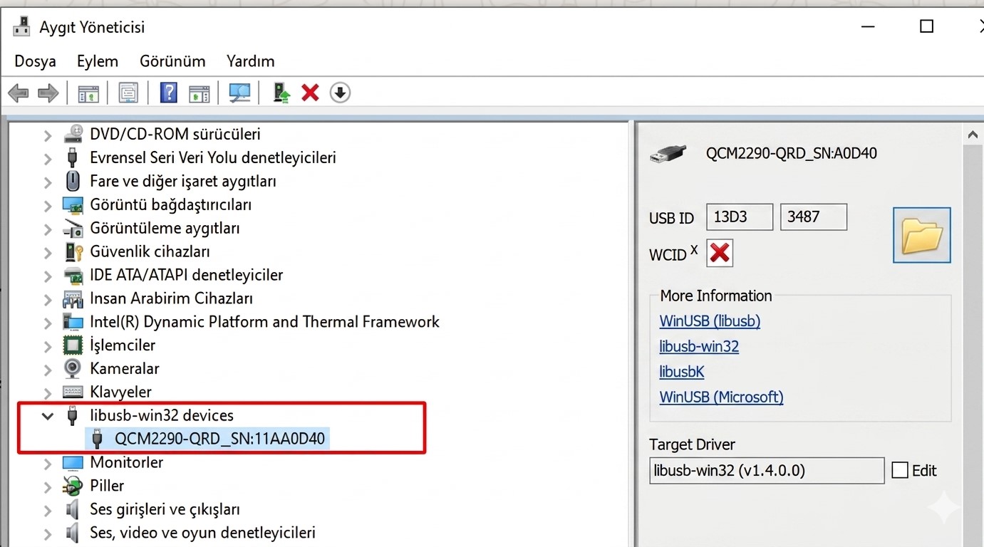 Aygıt Yöneticisi libusb Görünümü