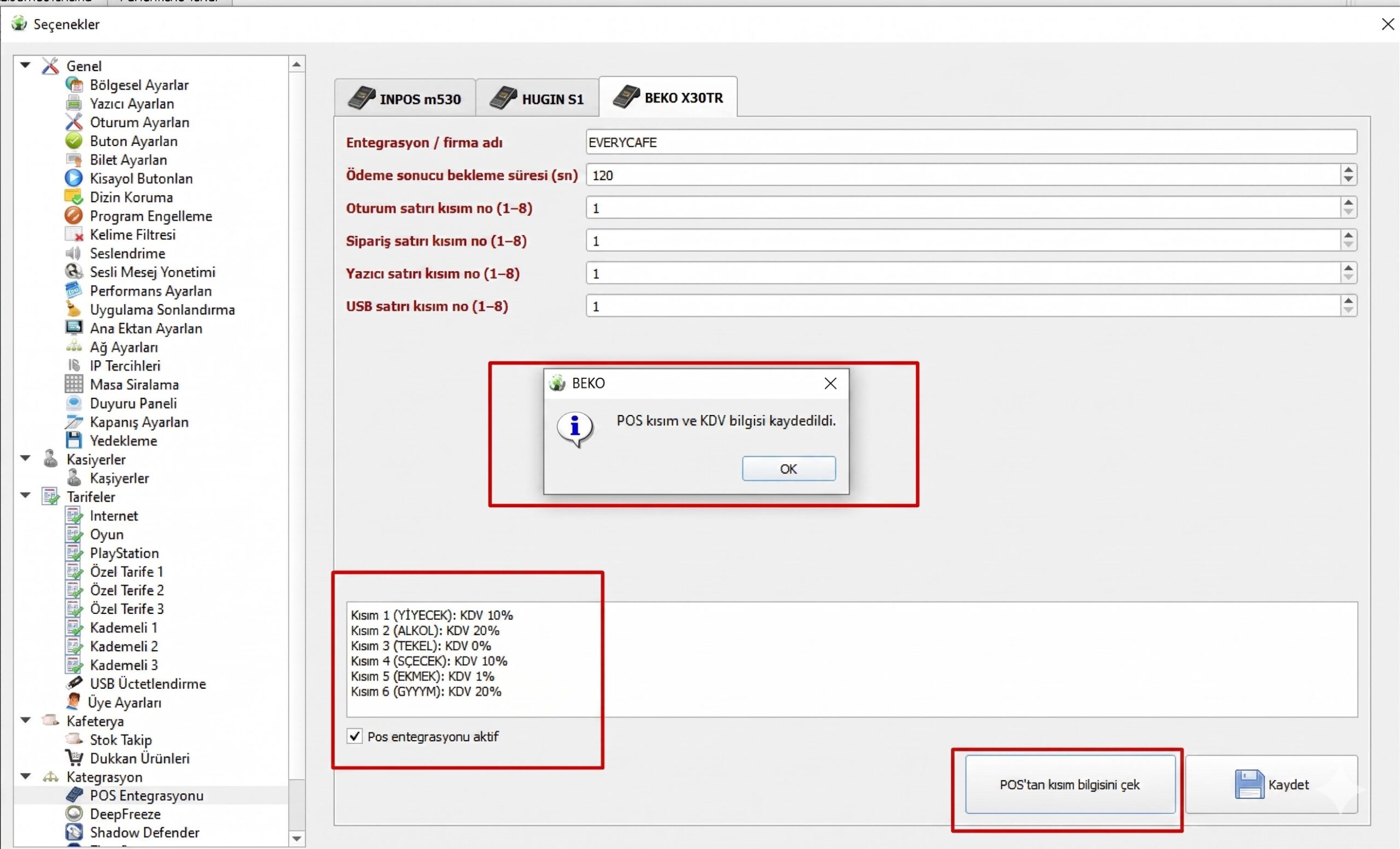 EveryCafe Beko Ayar Ekranı