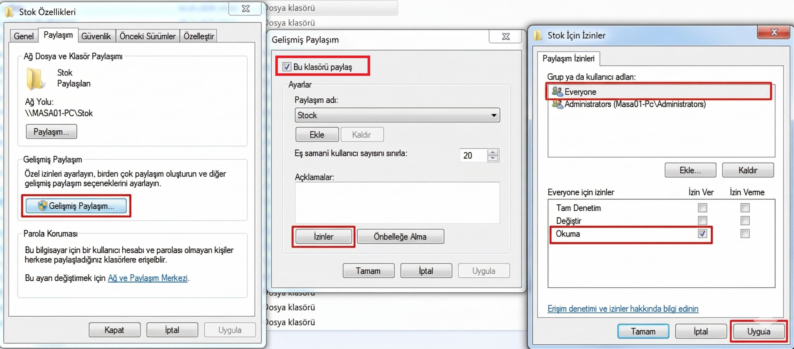 Gelişmiş Paylaşım Ayarları