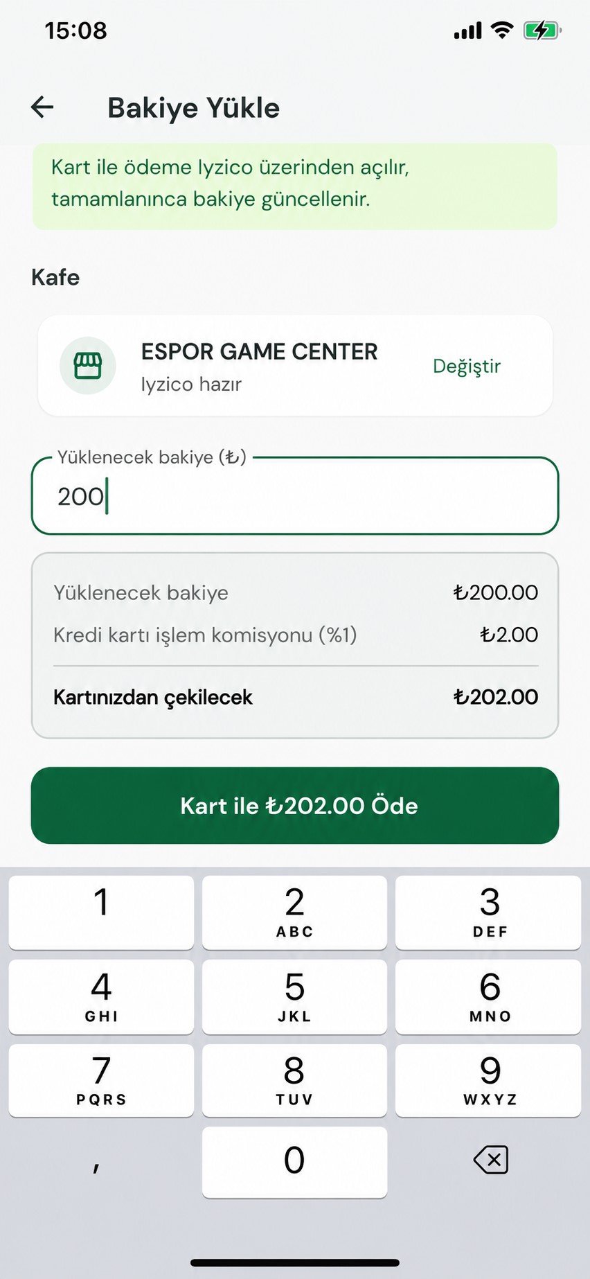 EveryCafe Go bakiye yükleme