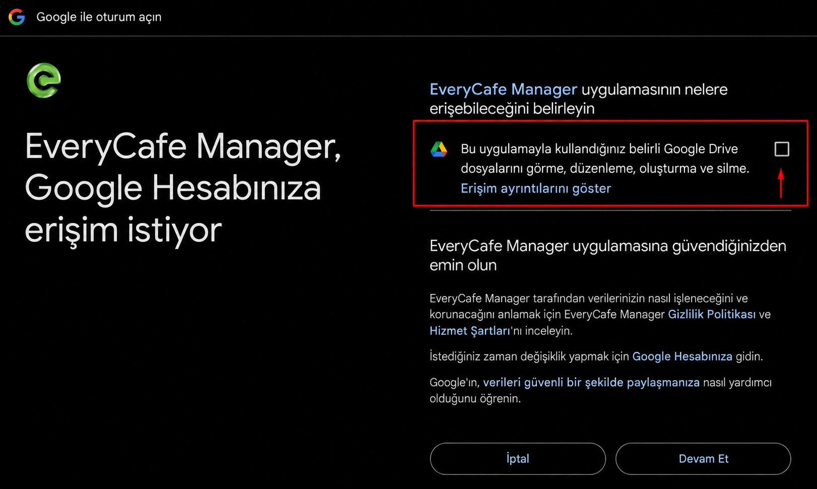Google Drive Yetkilendirme