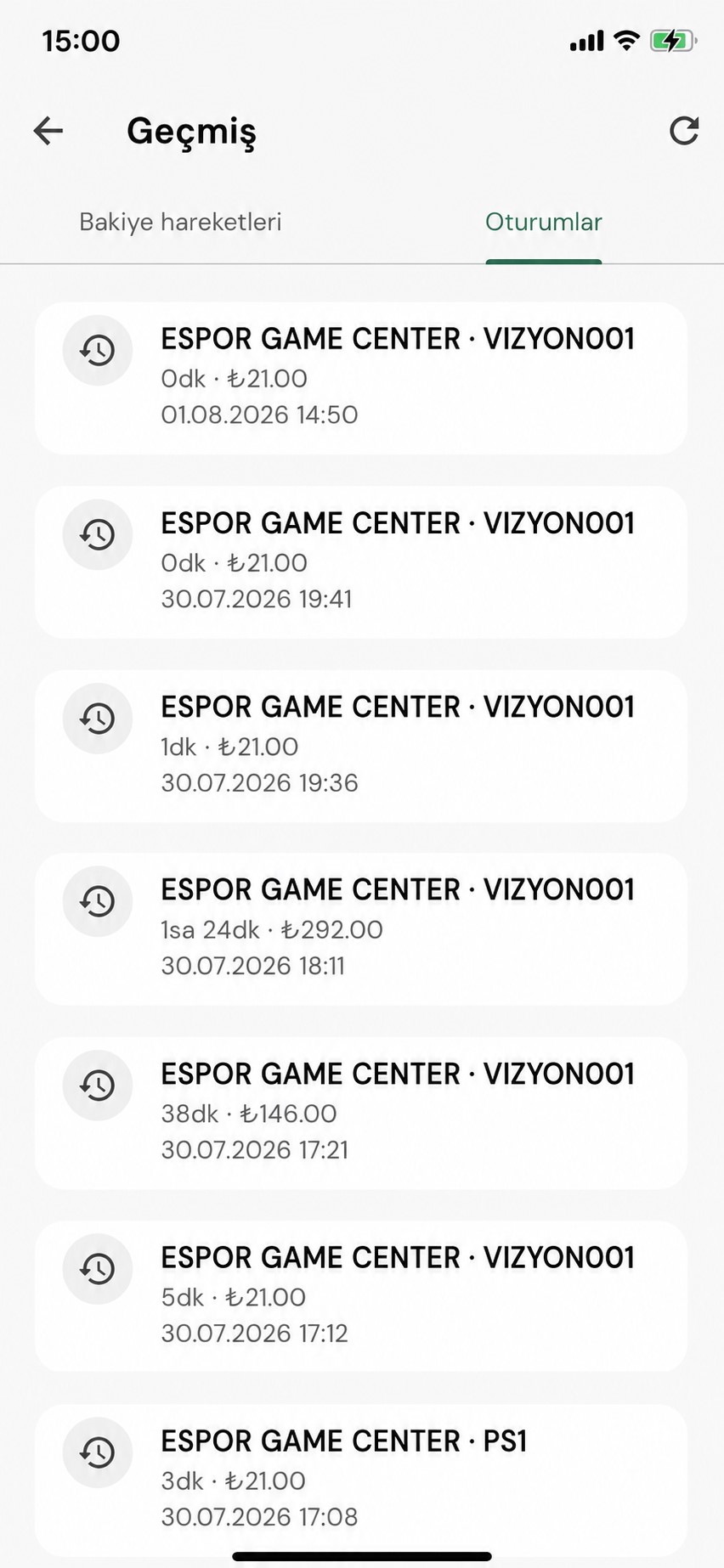 EveryCafe Go geçmiş işlemler