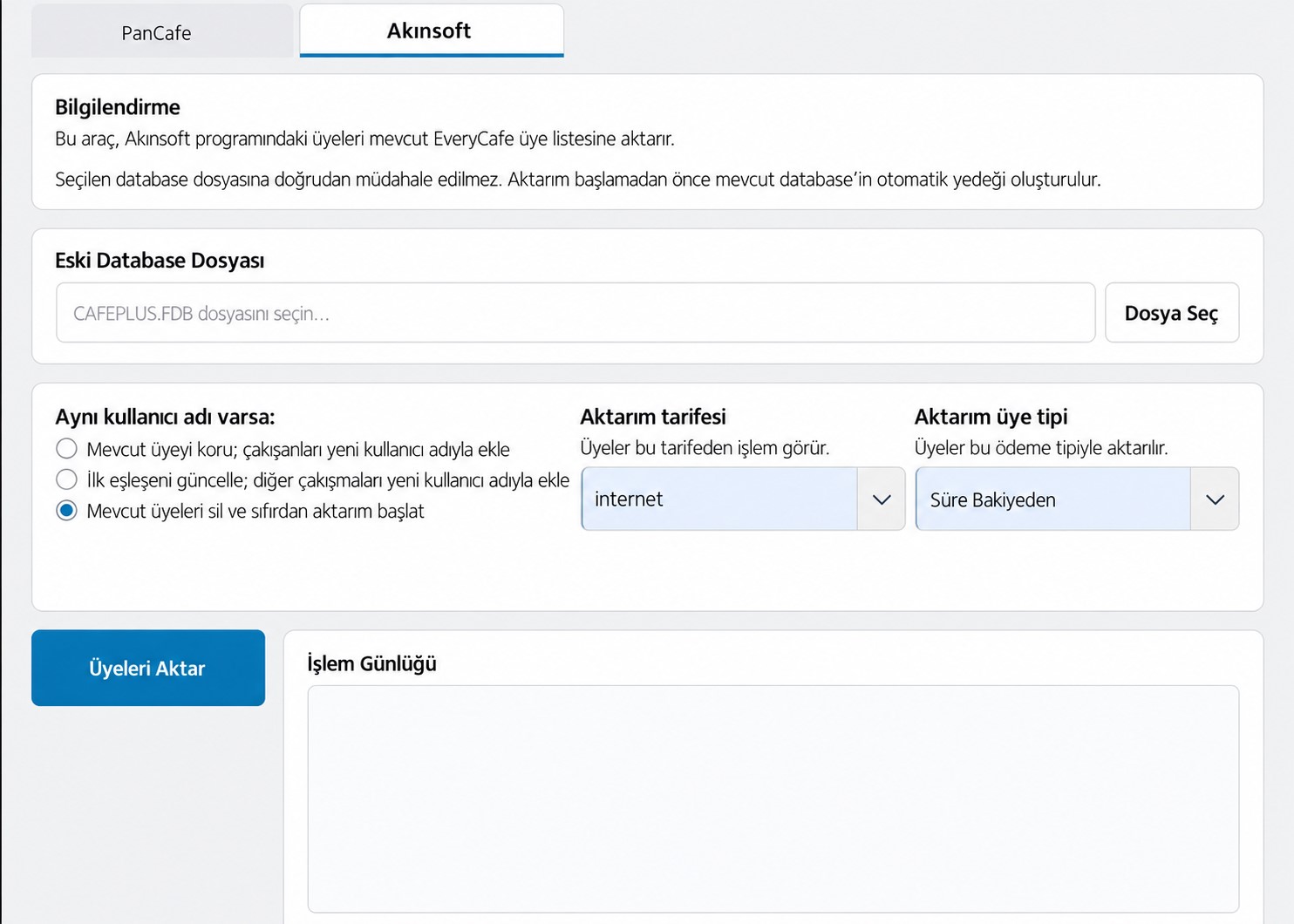 Akınsoft Üye Aktarım Aracı Görseli