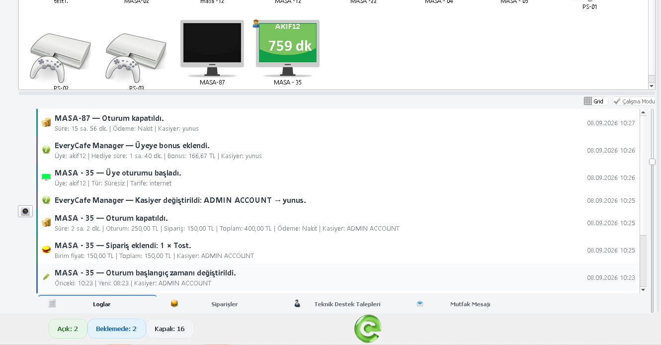 EveryCafe Log Paneli Görseli