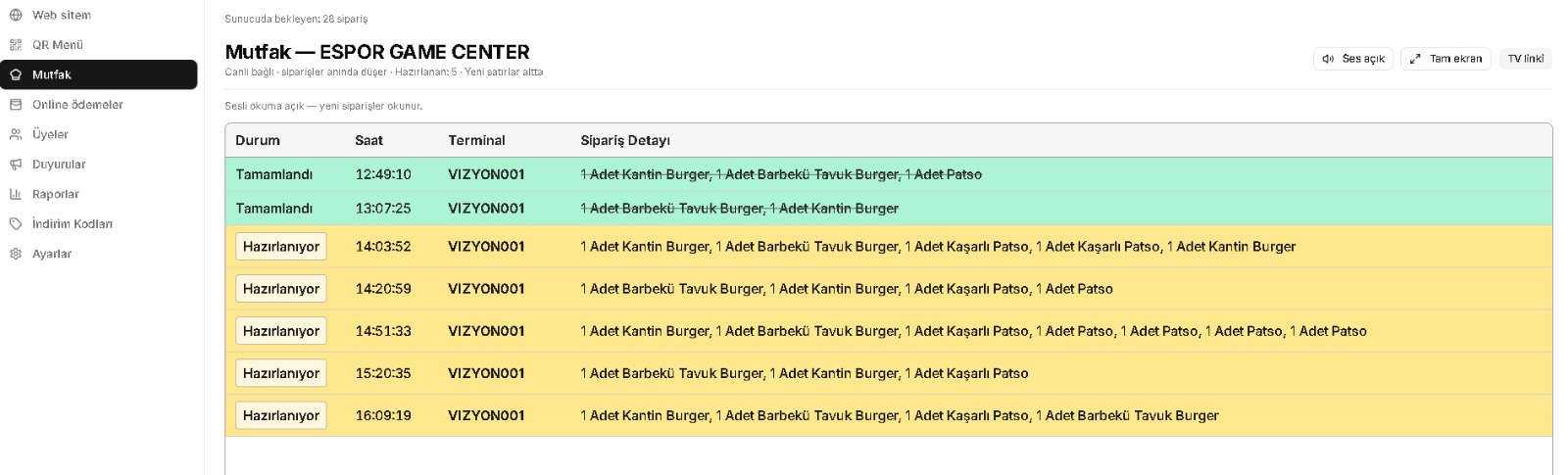 EveryCafe Web Panel Mutfak Entegrasyonu Görseli