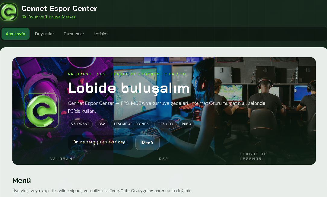 EveryCafe Web Panel İnternet Sitesi Oluşturma Görseli